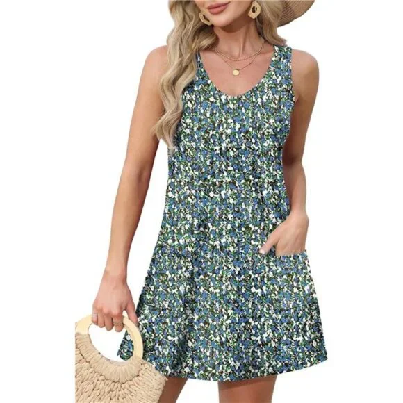Womens Summer Dresses 2025 Loose V Neck Sleeveless Sundresses Swimsuit - Picture 2 of 6